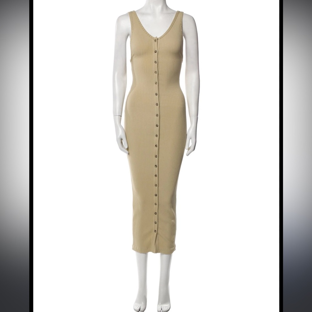 The Line by K Beige Ribbed Button-Front Midi Dress
